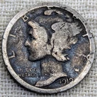 1919 S Mercury Dime : Monster Tone, Lower Mintage (3,000 Left) - .9 Fine Silver