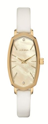 Adora Damenuhr Datum Quarz Leder Weiß Goldfarben 19mm AT5770