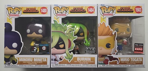 3 FUNKO POP MY HERO ACADEMIA 1480 MINETA CC PR 1484 BURNIN FYE 1503 TOGATA C2E2