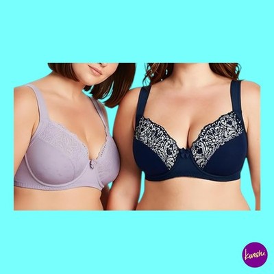 CURVE MUSE Damen BHs ungefüttert mit Bügel Spitze, 2er Set, Navy Mauve, UK 34B