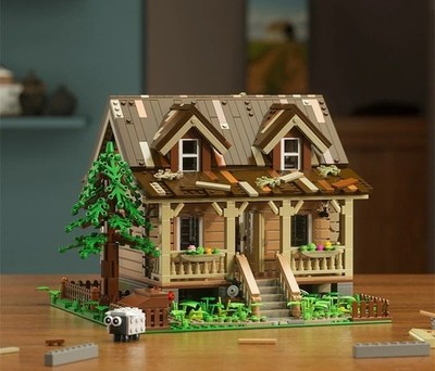 Wooden Cabin Lighting House Building blocks - Wooden Hut Street View toys gift