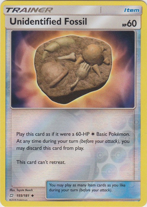 x4 Unidentified Fossil - 155/181 - Uncommon - Reverse Holo Pokemon SM9 Team Up M
