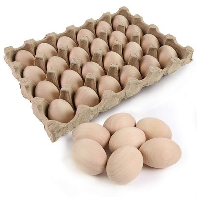 24 PCS Unpainted Wooden Eggs Fake Eggs for Children DIY Game, Kitchen Craft A...