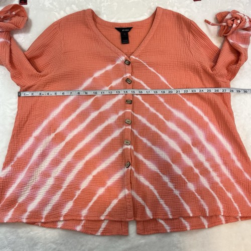 Ali Miles Shrimp Peach White TIE DYE STRIPE Tunic Blouse 100% COTTON 3X Gauzy - Picture 11 of 11