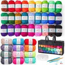 Crochet Yarn Kit 48 PCS: 1400 Yards, 40 Colors, Hooks  Tools for