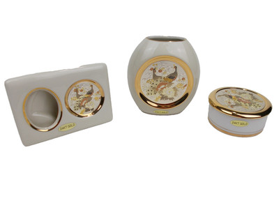 3 The Art Of  Chokin Vase, Trinket Box &  picture frame 24 Kt  Gold Plated Japan