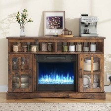 Electric Fireplace TV Stand LED Shelves with Heating 10 Colour Flames Modern UK