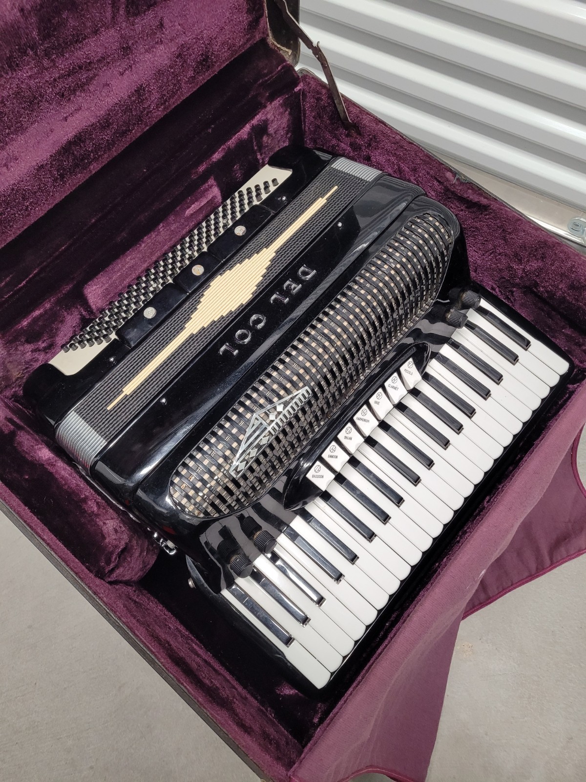Del Col Piano Accordion 120 Bass 41 Key Black White with Case & Cover