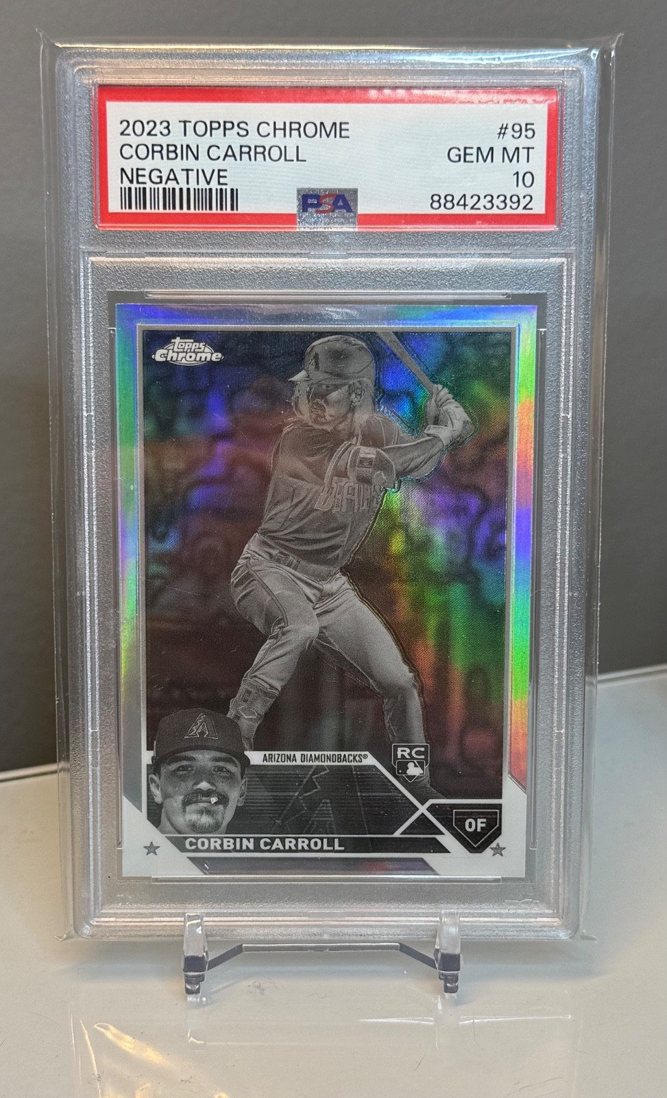 2023 TOPPS CHROME NEGATIVE REFRACTOR #95 CORBIN CARROLL ROOKIE RC PSA 10