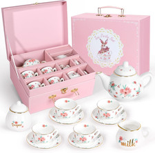 Porcelain Tea Set for Girls, Tea Party Set for Little Girls, Kids Tea Set Kitche