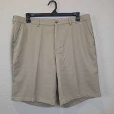 Greg Norman Golf Shorts Mens 38 Tan Excellent Performance Flat Front RN128492