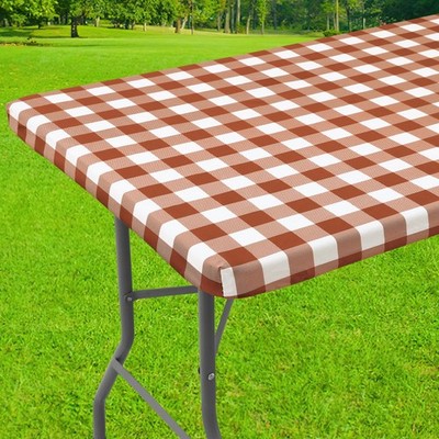 Smiry Rectangle Picnic Table Cloth, 48'' x 30'' (Rectangular), Rust and White