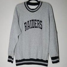 Vintage 90s Oakland Raiders Mens L Gray NFL Crewneck Sweatshirt Spellout