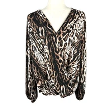 NEW INC International Concepts Surplice Top Ocelot Charm Animal Print Size PXL