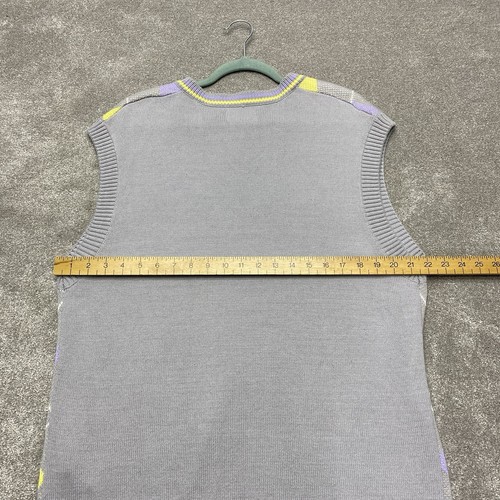 Jack Jones Knitted Sweater Vest Mens 42in Chest Grey Purple Argyle Diamond Golf - Picture 10 of 12