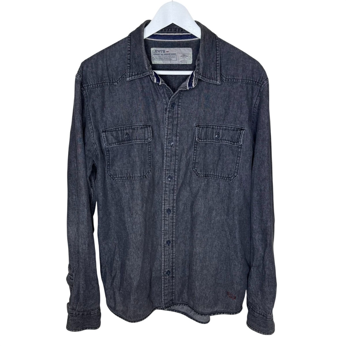 Levis Men's Black Denim Long Sleeve Button Up Shirt, Size Large | eBay