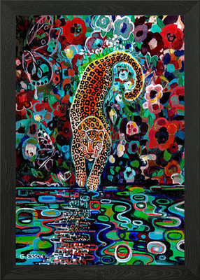 Leoparden Reflexion gerahmtes Wandbild Poster Leinwanddruck Bild