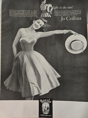 1956 Women's Jo Collins Strapless Sundress Springmaid Fabric Vintage ad 