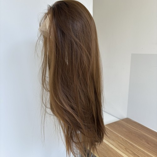 Glue Less T Lace Front Perücke hitzebeständiges Haar lang glatt Damen hellbraun - Bild 7 von 10