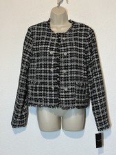 New Tahari ASL Double Breasted Boucle Blazer Black WhiteSz 14 Jacket Core Event