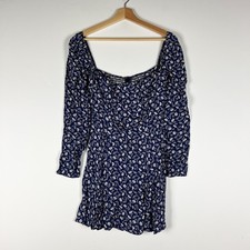Reformation Sidecar Smocked Stretch Bodice Long Sleeve Mini Ruffle Dress Blue 0