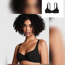 PINK Victoria's Secret Black Loungin' Lightly Lined Scoop Bra Bralette SZ M NWT