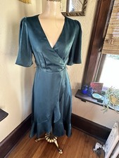 Lulus Teal Green Faux Wrap Dress Sz. XS Fall Vibes Polyester Back Zip