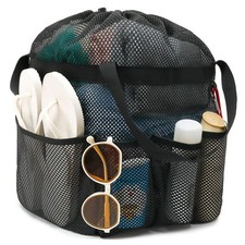 Mesh Shower Caddy Portable with Extra Large, Drawstring Closure - Black