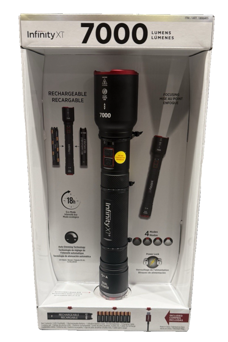 Infinity X1 7000 Lumens Dual Power Rechargeable LED Flashlight