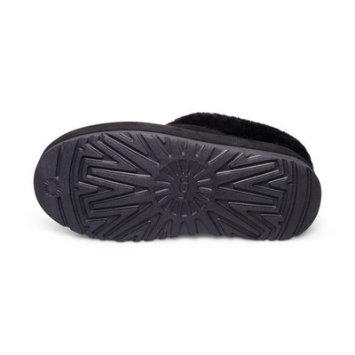 UGG TAZZLITA BLACK SUEDE SHEARLING LINED PLATFROM WOMEN'S SLIPPERS
