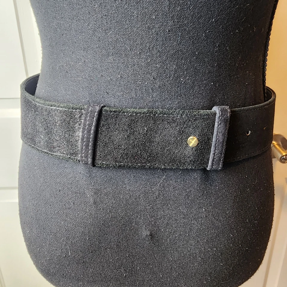 Vintage Black Statement Wide Belt Gold Knot Buckle Glam 80s Suede Art To Wear - Image 4 of 4