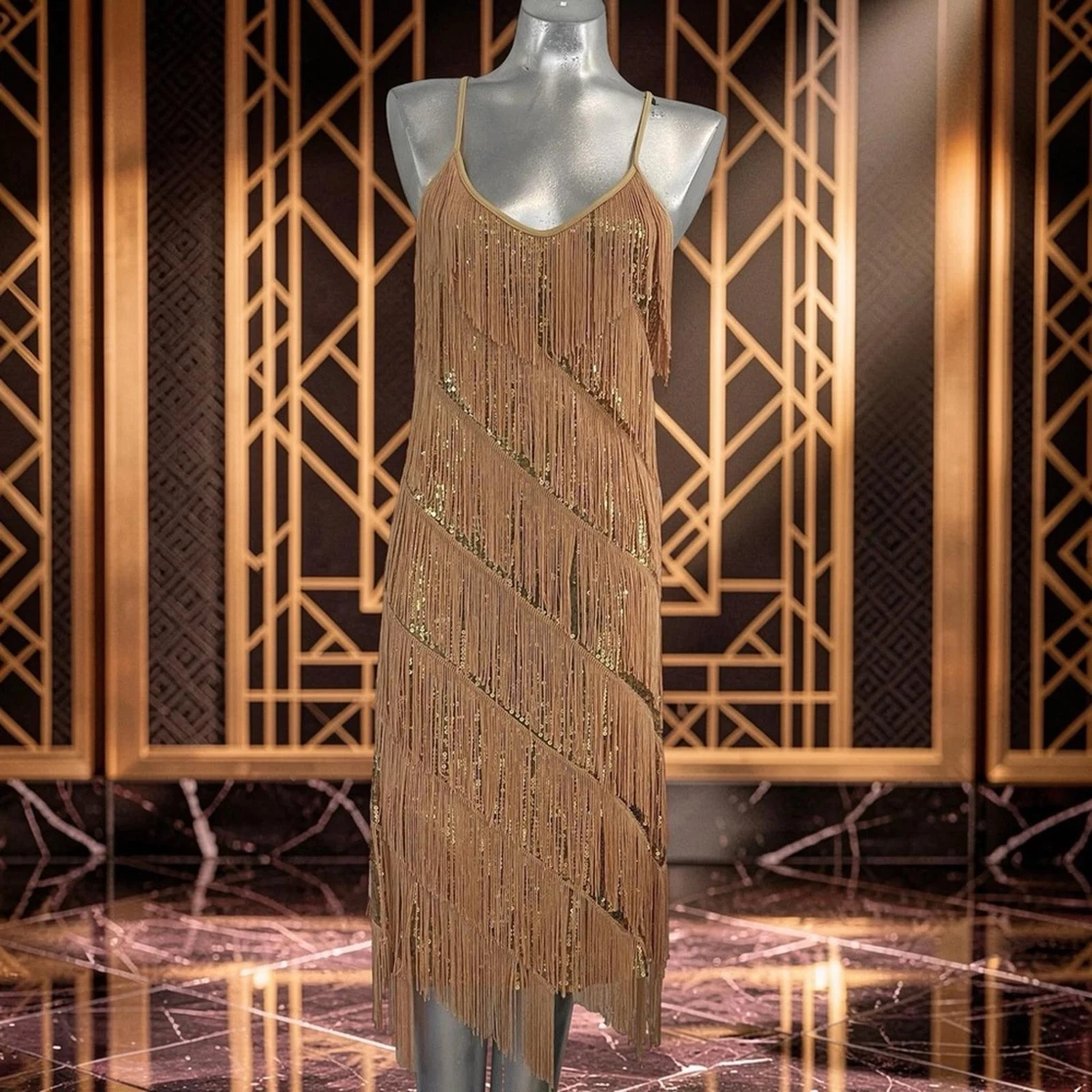 slim fit dress slacks Gold Fringe Dress for Women main image 1