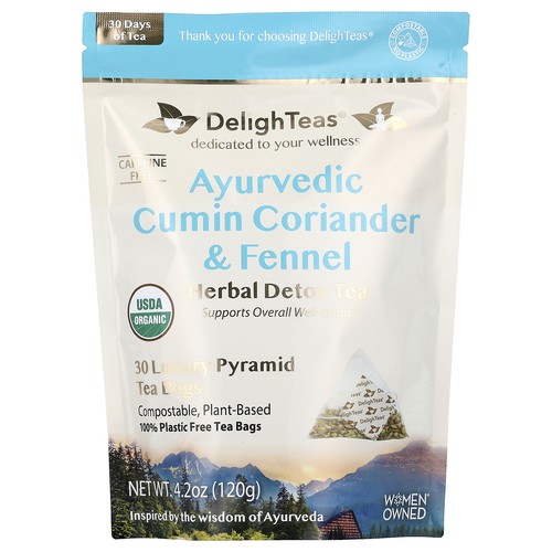 Ayurvedic Cumin Coriander & Fennel, Herbal Detox Tea, Caffeine Free, 30 Luxury