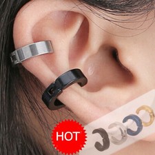 Women Men Non-Piercing Clip On Fake Ear Stud Cuff Hoop Earrings Stainless Steel