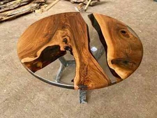 Custom Order Clear Epoxy Resin Table – Round Walnut Dining/Coffee/End Table top