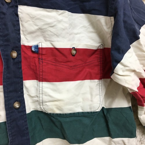 VINTAGE Panhandle Slim Shirt Medium Blue Red Striped Button Down Rough Stock Men - Picture 3 of 10