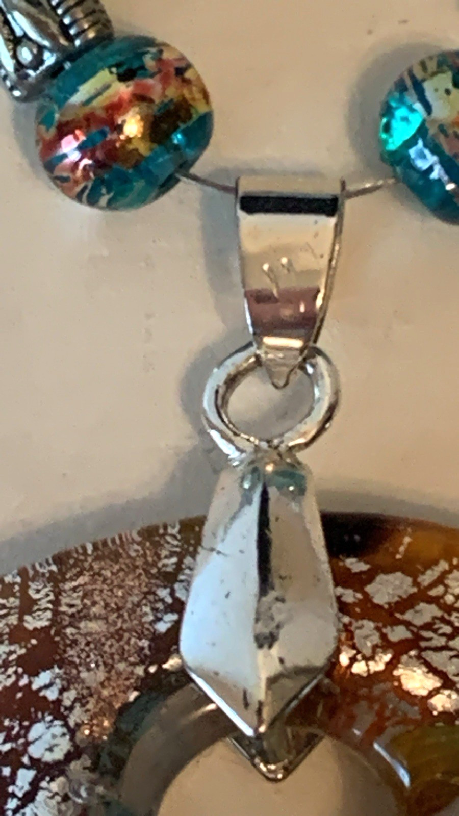 Two Millefiori Murano Style Glass Pendant Necklaces~Beaded~Yellow Cord~Handcraft