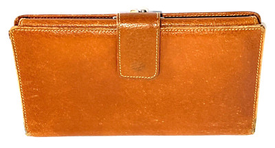 Authentic Old GUCCI Long Billfold Wallet 80s Vintage Pigskin Solid Brown Used.
