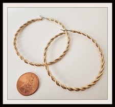 Twisted Gold Hoop Earrings Extra Large 3.5" Polished Hoops New
