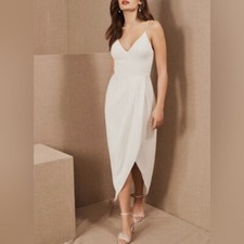 BHLDN Caron V Neck Drape Crepe Antique White Dress Bridal Tulip Skirt Sz 0