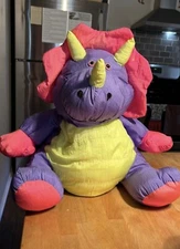 Vintage STUFFINS 18" Lumpy's Gang Purple Pink & Green Neon Stuffed Dinosaur Rare