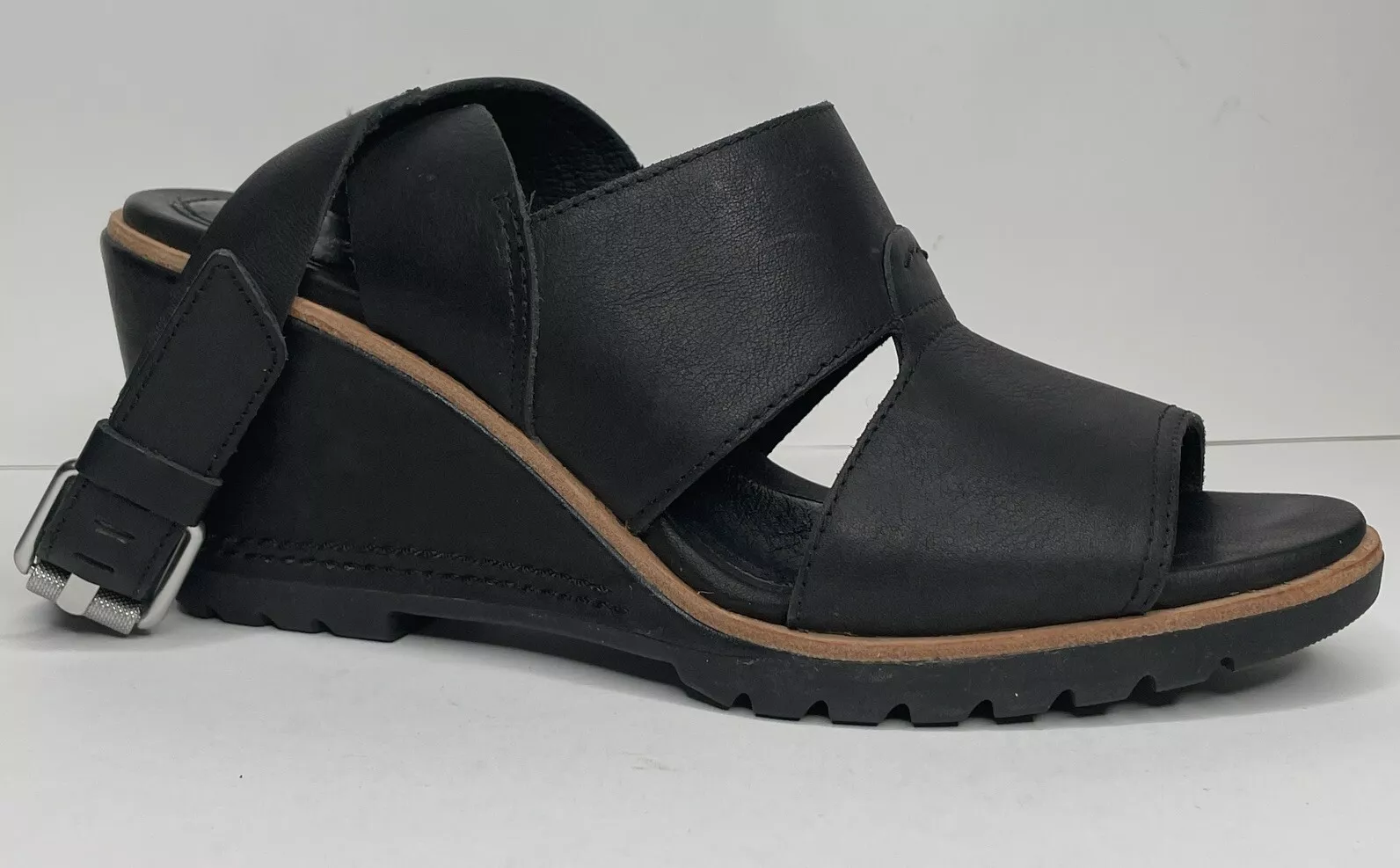 sorel leather gladiator cross strap wedge heel shoes