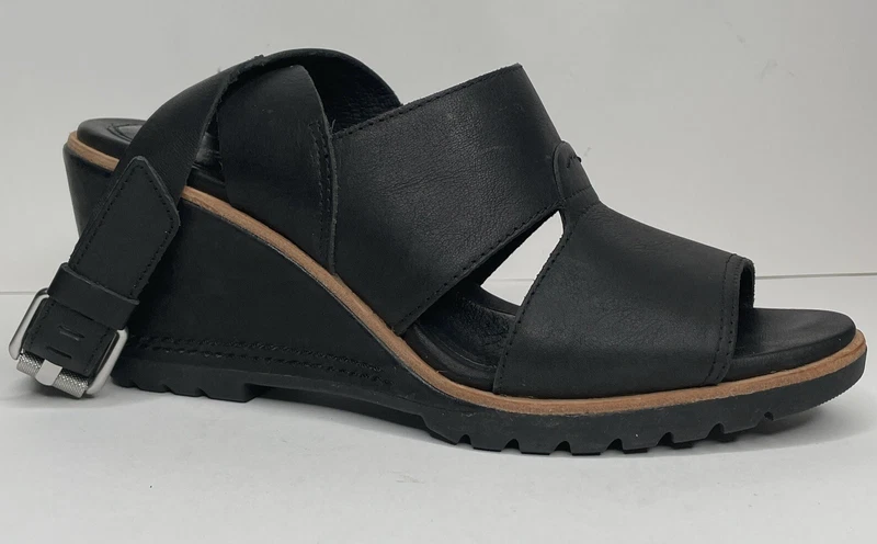 sorel leather gladiator cross strap wedge heel shoes