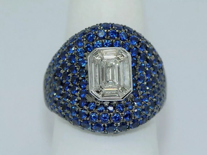 PAVE SAPPHIRE & DIAMOND RING 18K