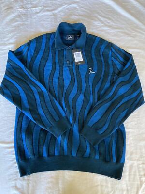 parra men s aqua weed waves knitted polo shirt multi blue size XL