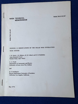 NASA vintage TECHNICAL MEMORANDUM booklet PIONEER 10 planet JUPITER solar wind