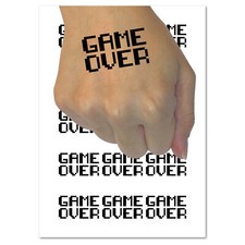 Pixel Video Game Over Text Temporary Tattoo Water Resistant Fake Body Art Set