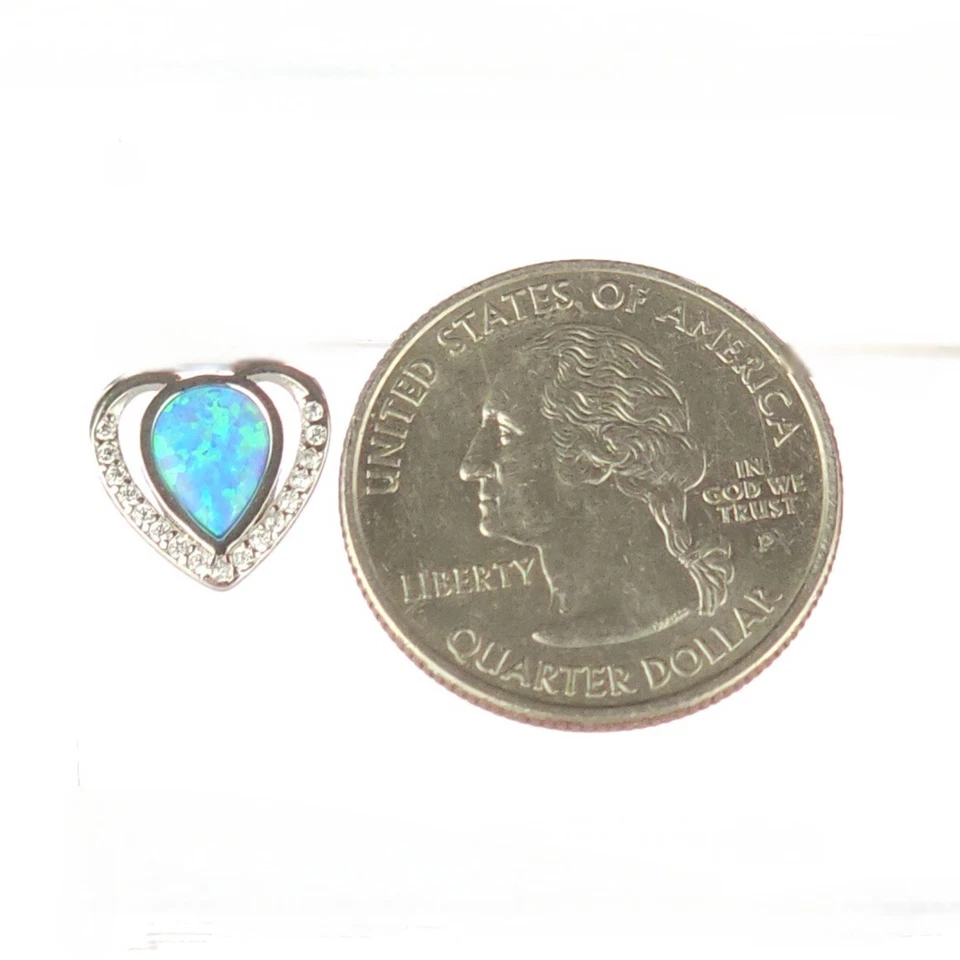 Solid 925 Sterling Silver Man-Made Fiery Opal Heart With Sparkly Trim Earrings - Image 4 of 4