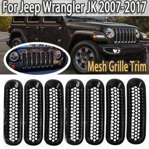 7PCS Black Front Insert Mesh Cover Grille Trim for 2007-18 Jeep Wrangler JK JKU