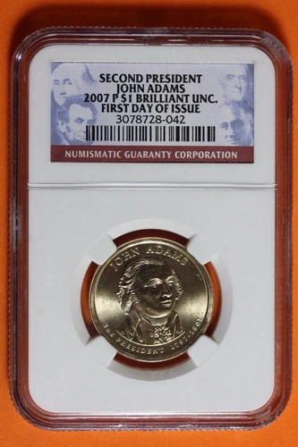 2007 NGC UNC BU 1st Day of Issue John Adams Presidential Dollar $1 #B38717